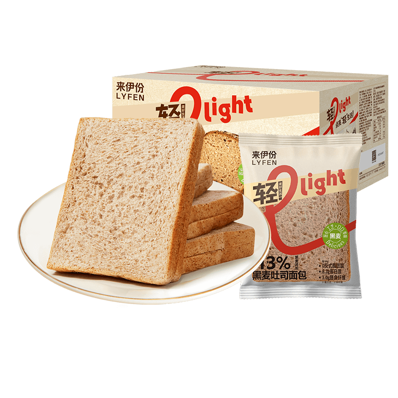 来伊份黑麦吐司面包450g 全麦早餐轻食代餐健身糕点点心蛋糕休闲零食