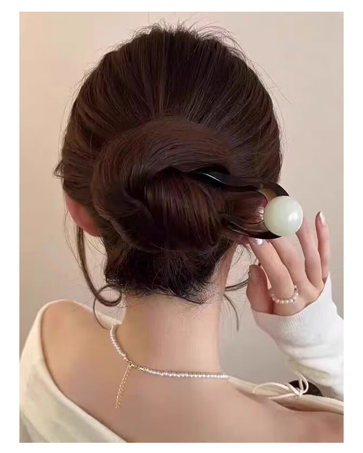 CHIMERA Vintage Round Bead New Chinese Style U-Shaped Hairpin Bun Maker Hair Stick for Women Birthday Gift Set of 2 5