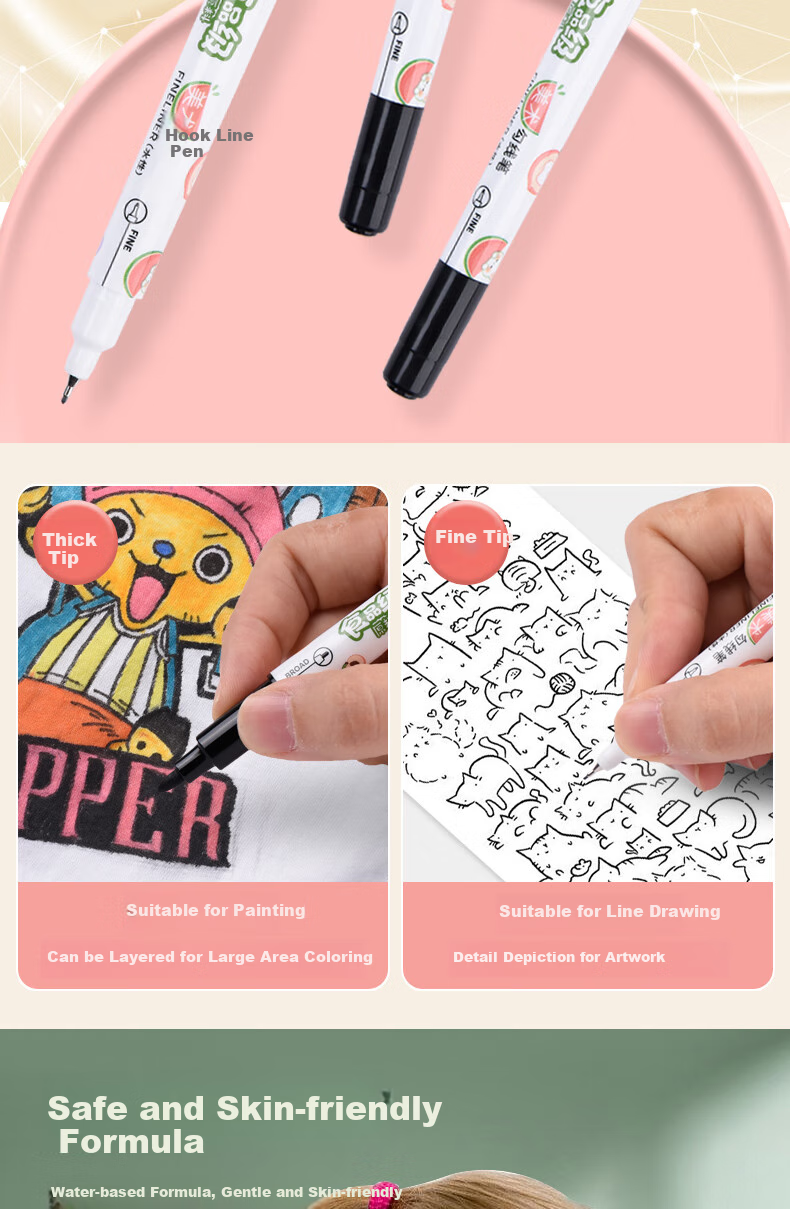 Genvana [12 Washable] Black Water-Based Dual-Tip Marker Pens for Drawing, Outlining, Meetings, Signing, Art Students, Odorless G-09820 5