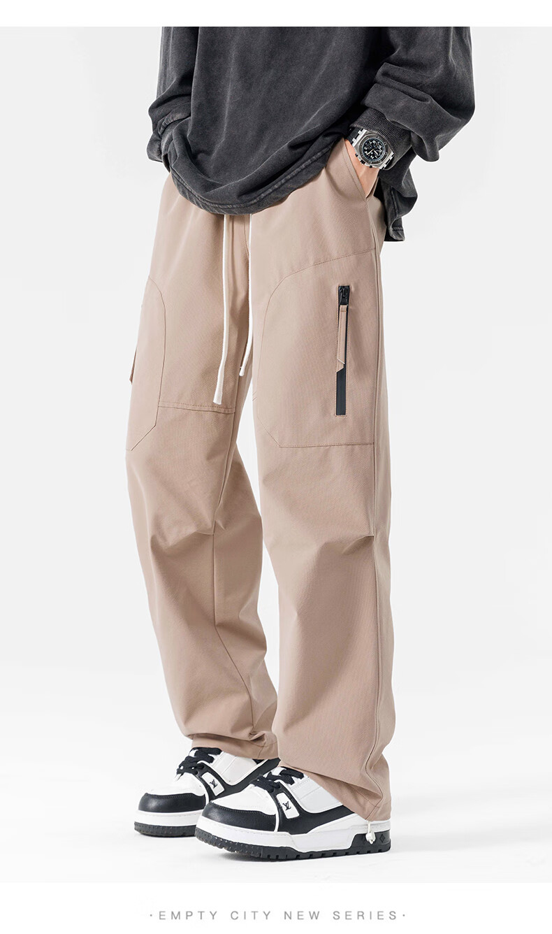 Dingfengbaoluo American-Style Functional Cargo Pants for Men, Summer Versatile Loose-Fit Trendy Outdoor Hiking Casual Trousers DFK35 Apricot Color 2XL 16
