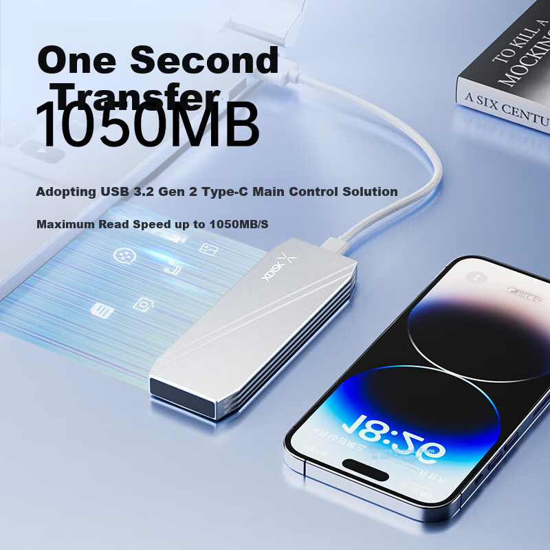 Портативный SSD-накопитель Xiaopan (XDISK) M Series, 512 ГБ, USB 3.2 Gen 2 Type-C, NVMe, серебристый