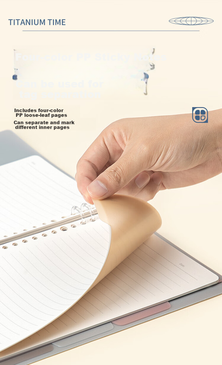 Fizz Stationery B5/60 Sheets/detachable Spiral-Bound PP Cover Four-Color Sticky Notes Notebook Journal Diary Study Notebook Gray-Silver FZ33730 5