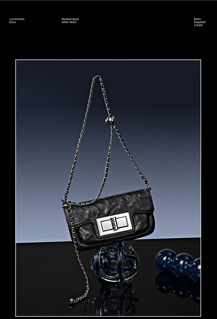 Mood Top-Grain Leather Chain Bag for Women, Black Small Square Bag, Autumn/winter Commuter Shoulder Crossbody Bag, Light Luxury Women's Handbag 3