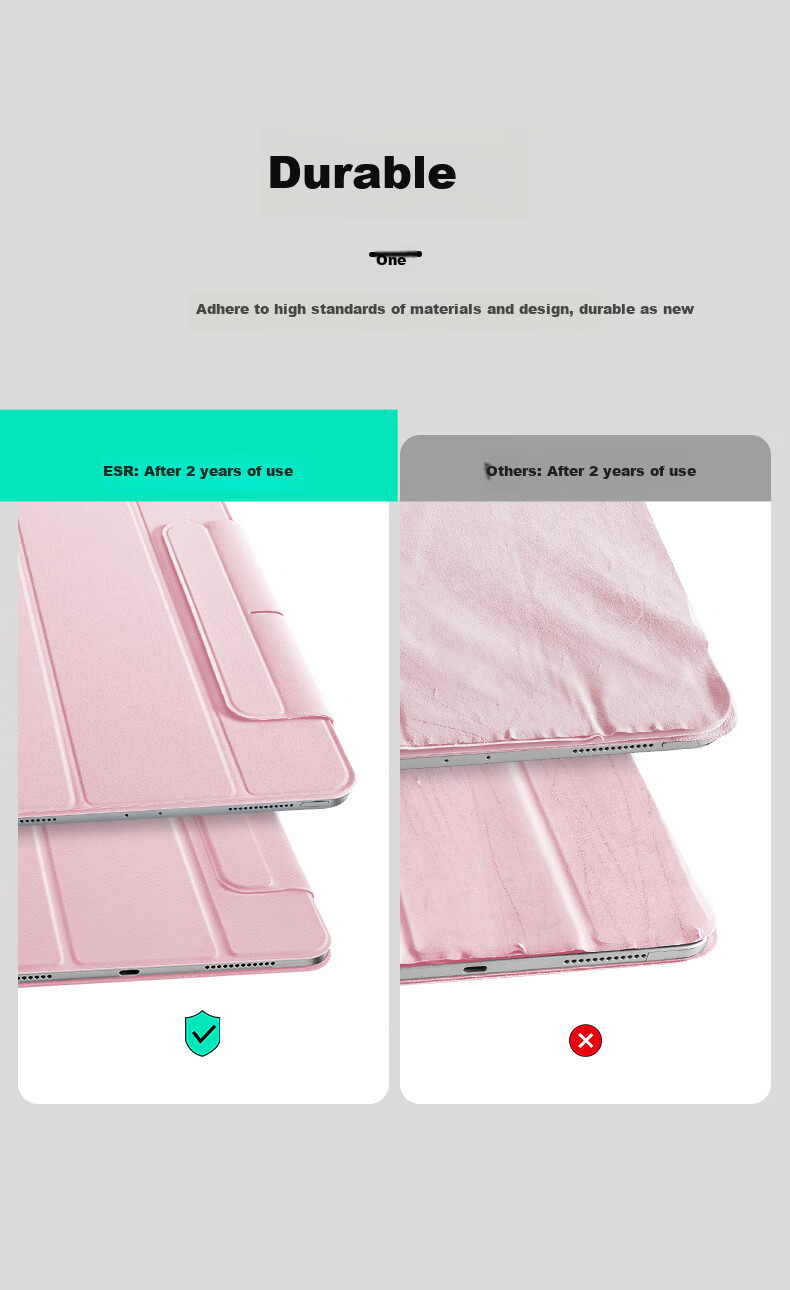 ESR IPad Pro Case for 2025/24 New 13-Inch, M5/M4 Chip Compatible, Smart Magnetic Double-Sided Clamping, Slim Anti-Bend with Buckle, Gray 5