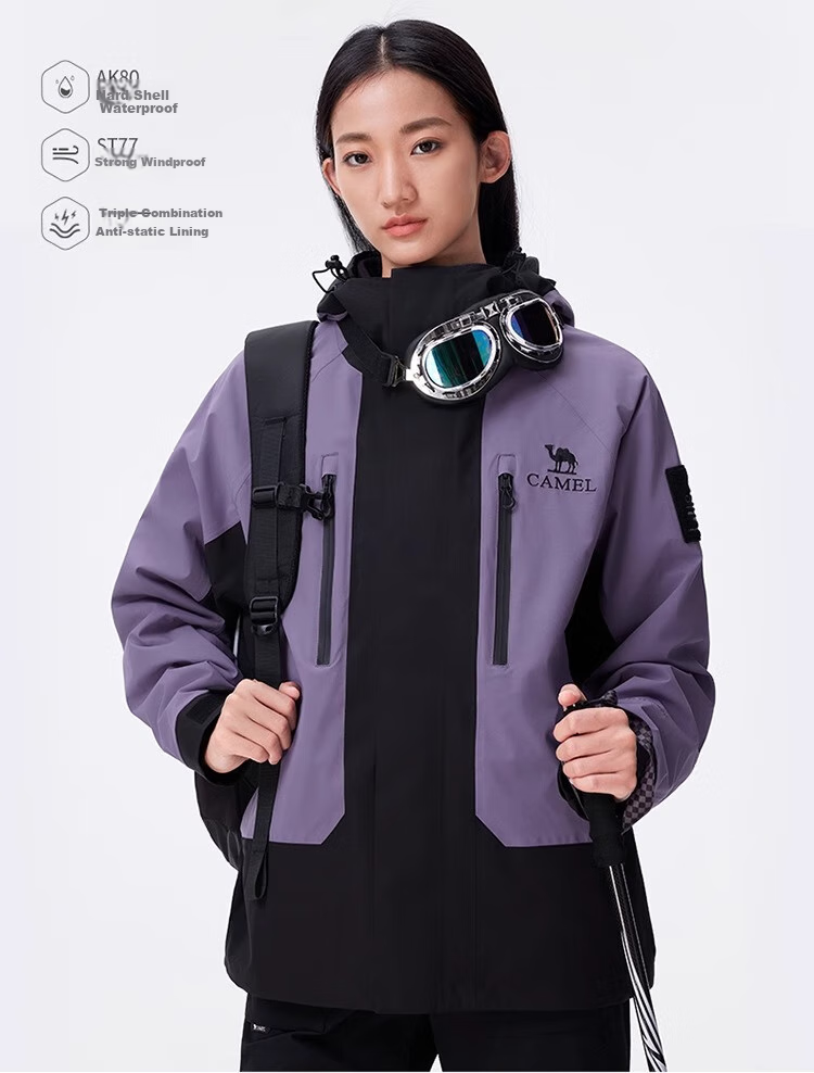 CAMEL Women's Three-In Jacket, Unisex Couple's Purple Coat, Windproof And Waterproof Mountaineering Clothing A34CA45694 2