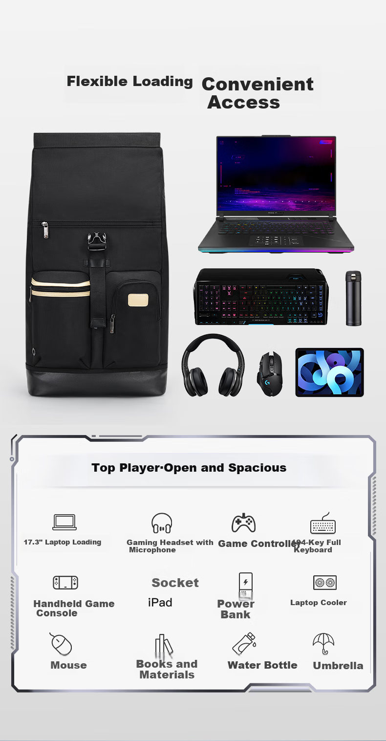 IGear Laptop Backpack for Men, New Large Capacity Bag, Fits 17.3-Inch Laptop, Expandable, Business Travel Bag, Compatible with Lenovo And Huawei Gaming Laptops, Multifunctional E-Sports Backpack And School Bag 4