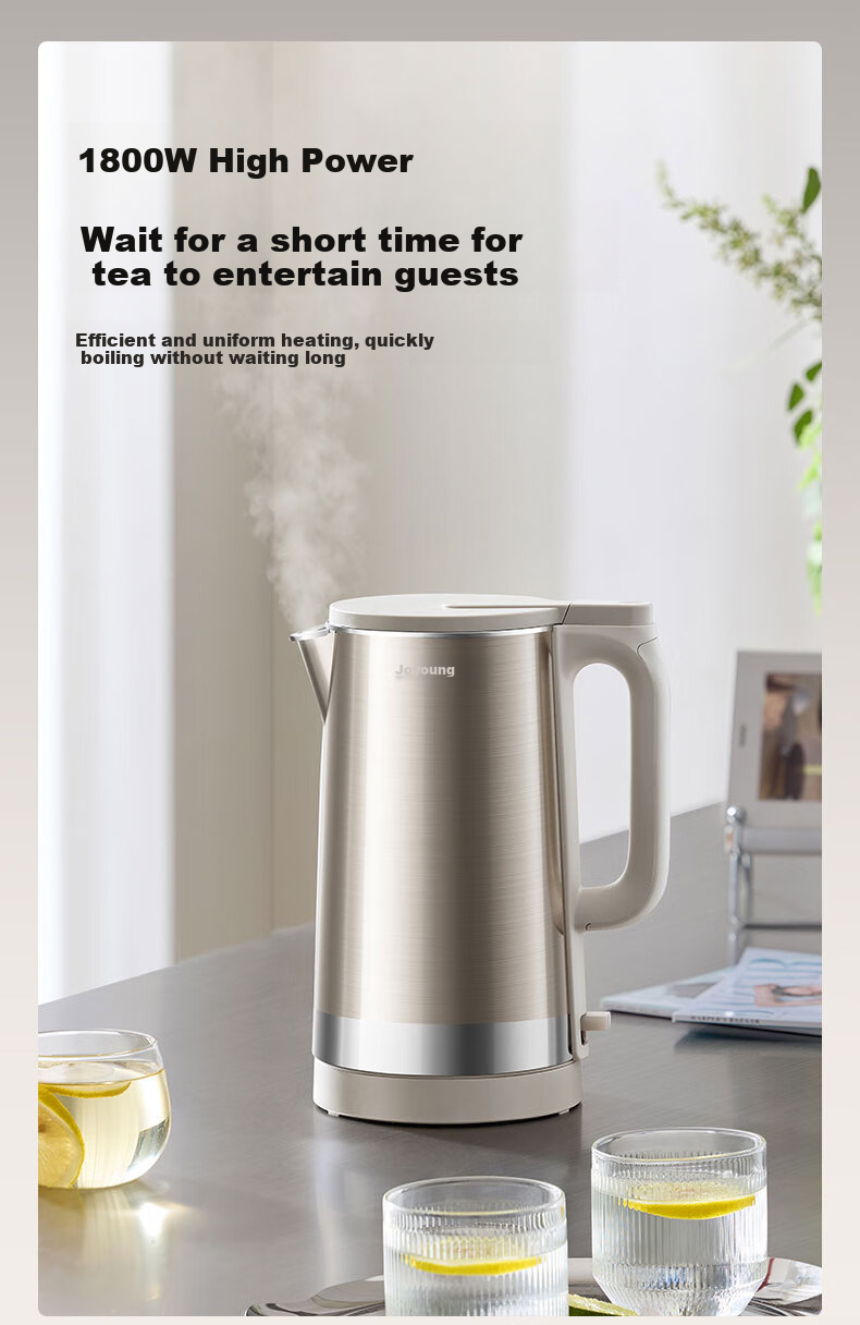 Joyoung Electric Kettle, 1.5L Capacity, 5 Temperature Settings, 304 Stainless Steel Seamless Design, No Glue, Constant Temperature Kettle K15ED-W520 10