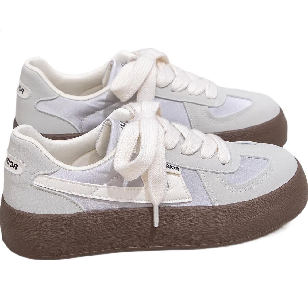 Warrior Women's Thick-Soled Canvas Shoes Retro Versatile Sneakers Lightweight Casual Shoes H896BR Gray/Silver/Beige Size 35