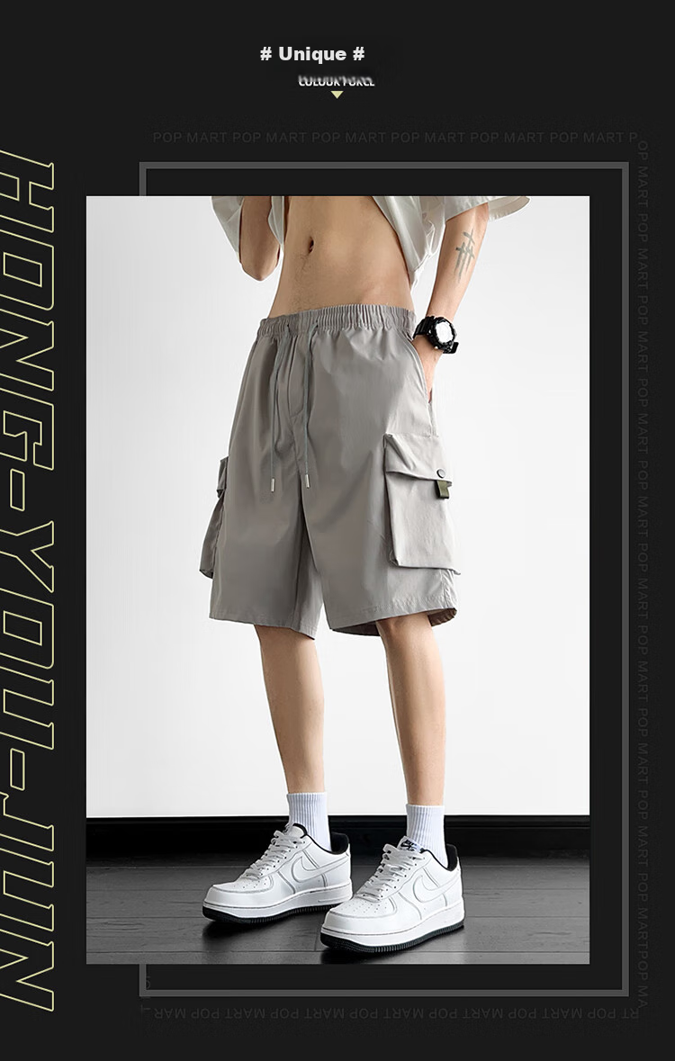 Dingfengbaoluo Vintage Workwear Shorts for Men, Summer Loose Casual Versatile Sports Quick-Dry Five-Point Pants HYJ19 Army Green 4XL 2
