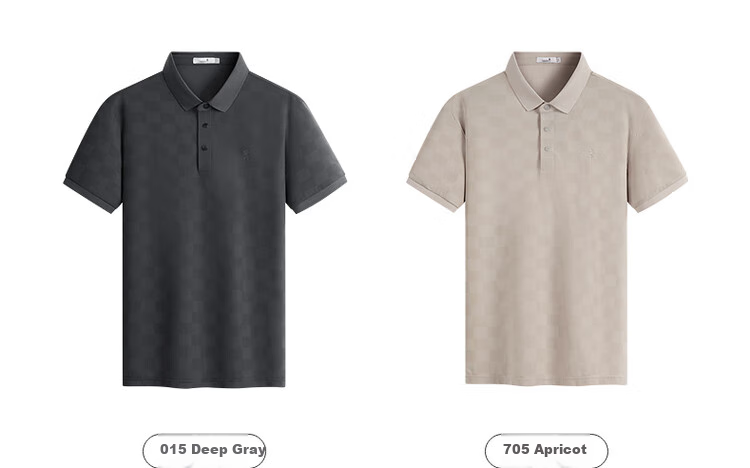 DANCING WOLVES [Elastic Breathable] Summer Quick-Dry Checkered Short-Sleeve Men's Polo Shirt, 705 Apricot Color, Size L (175) 8
