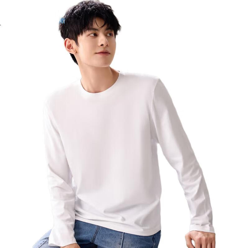 Мужская футболка с длинным рукавом Jeanswest, трендовая модель с круглым вырезом, свободная футболка из чистого хлопка, белая, размер 2XL, весна 2026