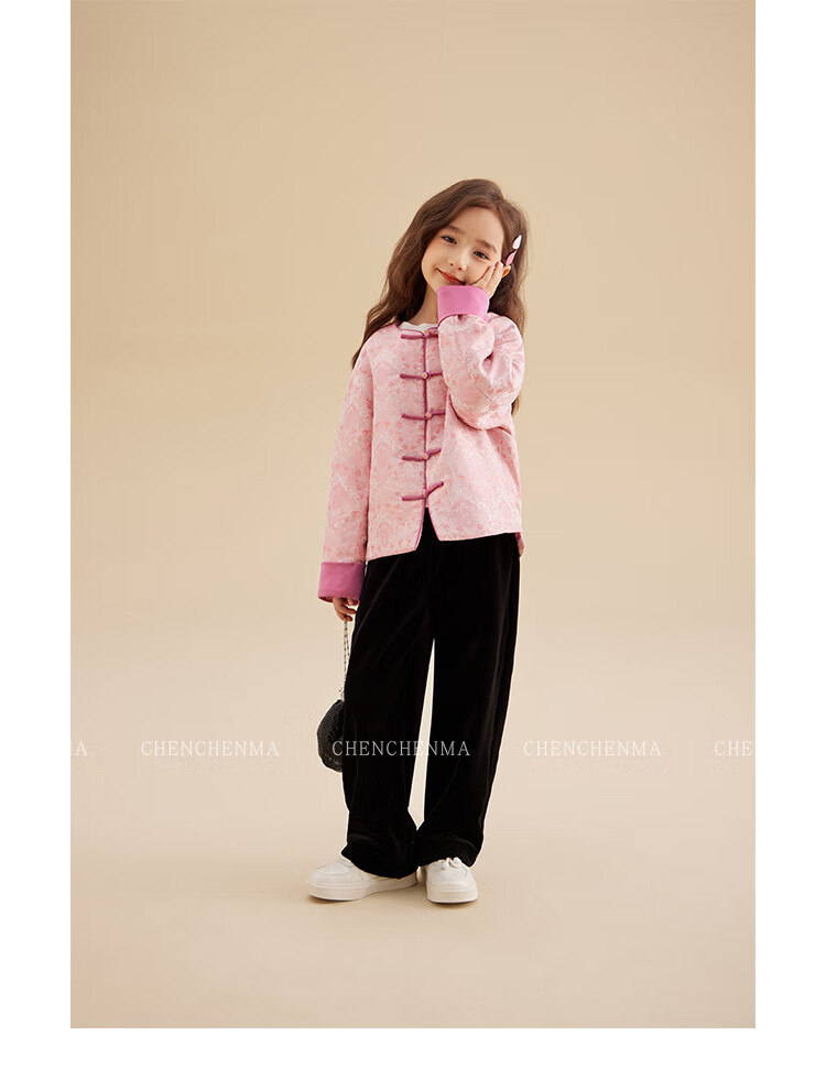 Chenchen Mom Girls' Casual Long Pants Spring and Autumn Double Version Fleece-Lined Draped Wide-Leg Slimming Velvet Pants Parent-Child 21