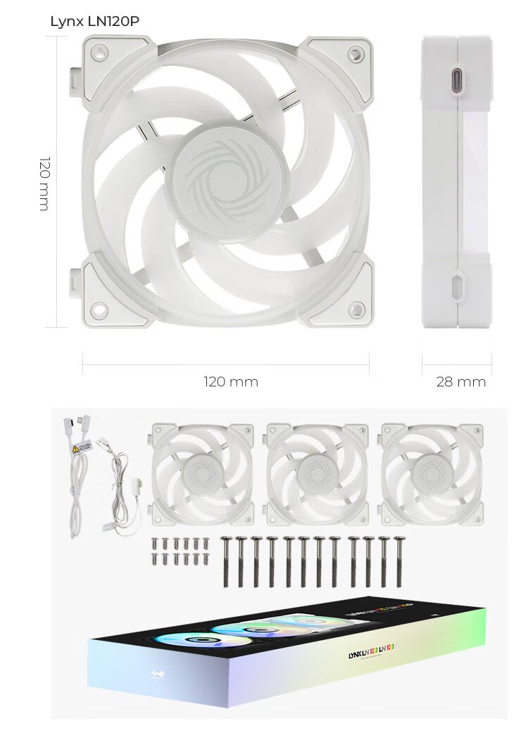 IN WIN Lynx Fan LN120 Case Fan Black, Three-Pack, Wireless Type-C Modular Linkage, High-Performance Cooling (Connects to Motherboard PWM + ARGB) 12