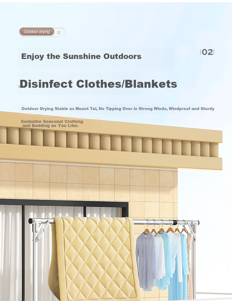 Shengnuoyilin Folding Clothes Drying Rack, Floor-Standing Home Use Stainless Steel Single Pole Balcony Quilt Hanger, Height Adjustable Extendable Model 1.6m 4