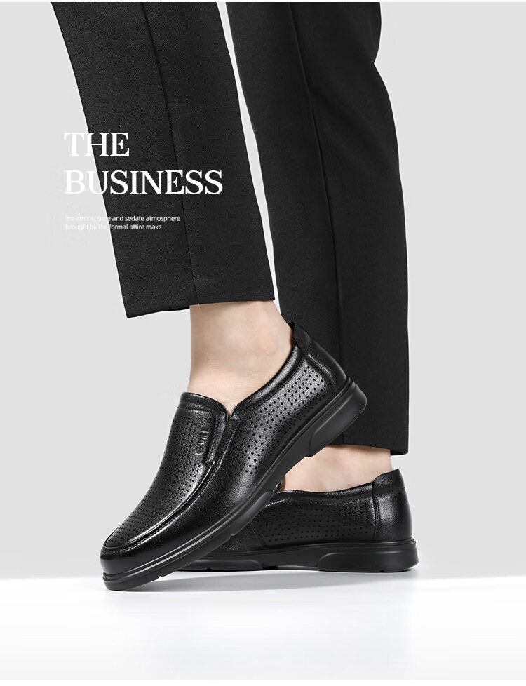 Guizhibu Men's Leather Shoes, Slip-On, Genuine Leather, Breathable for Summer, Top-Grain Cowhide, Casual Business Style, Soft-Soled for Middle-Aged Me 2