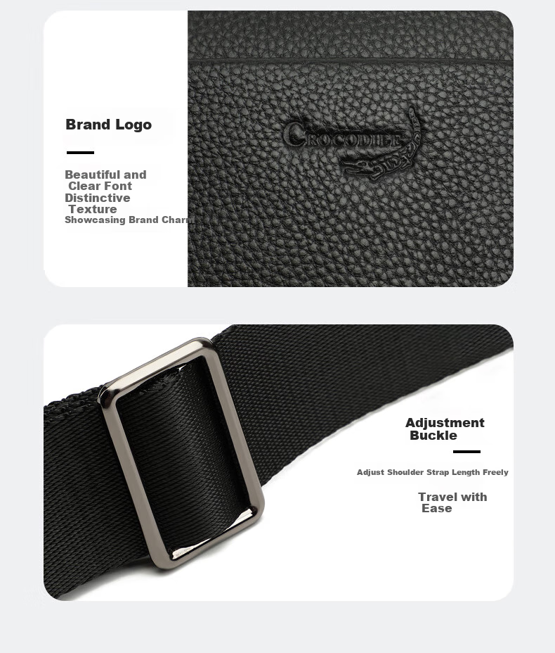 CROCODILE Top-Grain Leather Men's Casual Shoulder Bag, Fashionable Versatile Youth Crossbody Bag T1167 Gift for Boyfriend 12