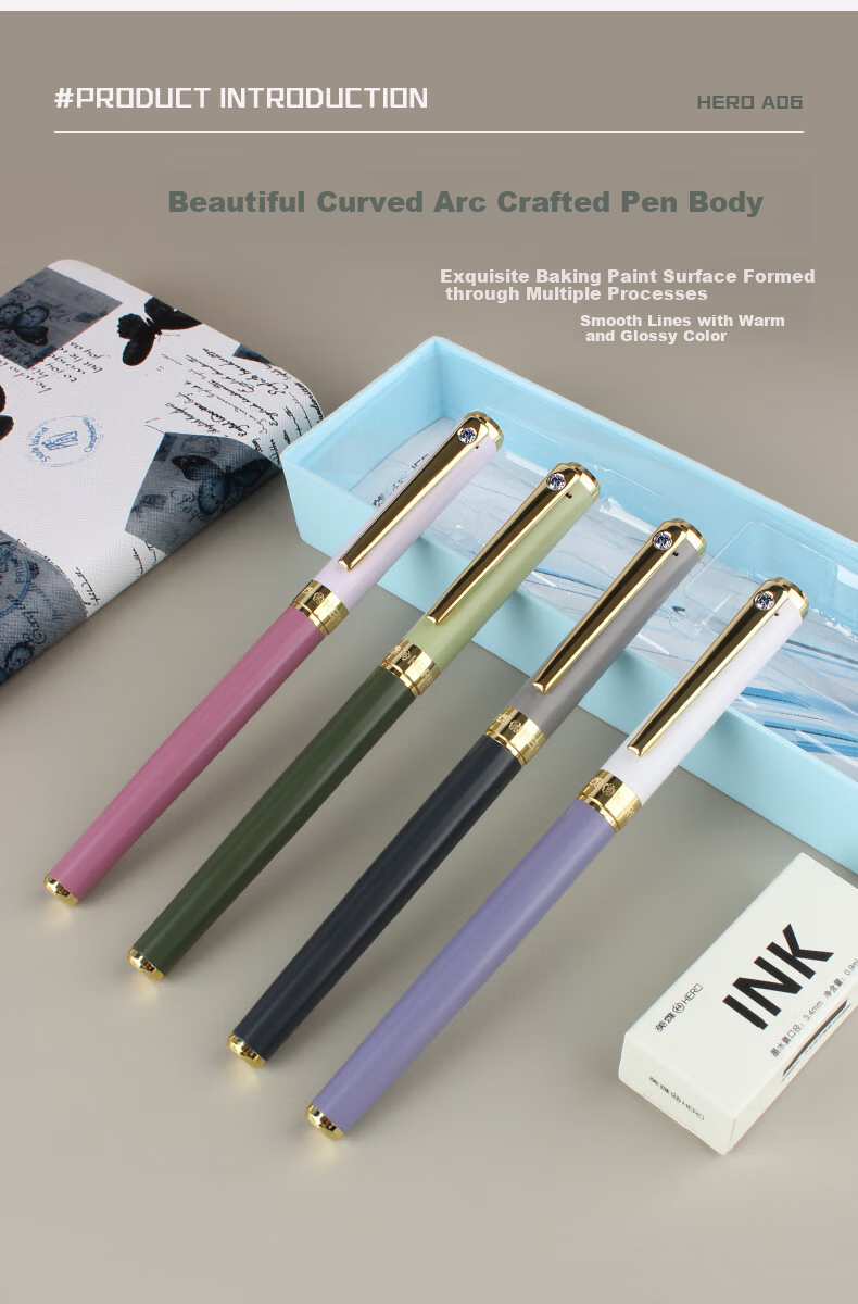HERO Fountain Pen A06-1 Morandi Iridium Nib Adult Daily Writing Business Office Signature Ink Pen EF Nib Taro Color 6