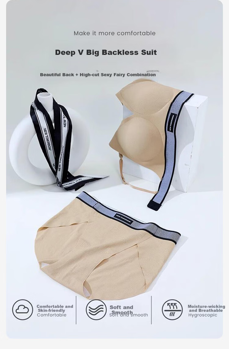 FitonTon Women's Push-Up Bra, Side Support, Anti-Sagging, Beautiful Back Design, Wireless Bra, Thin Style, Sexy Bra And Panty Set 4