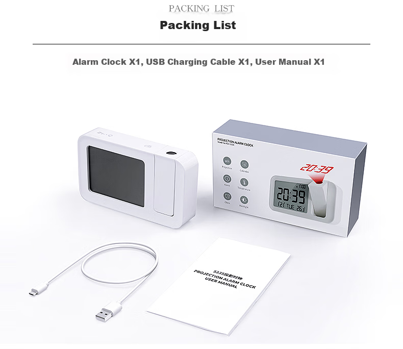 Hense Creative Projection Alarm Clock Bedside Electronic Clock Student-Specific Wake-Up Device Alarm Table Desktop Small Clock HA5235 12