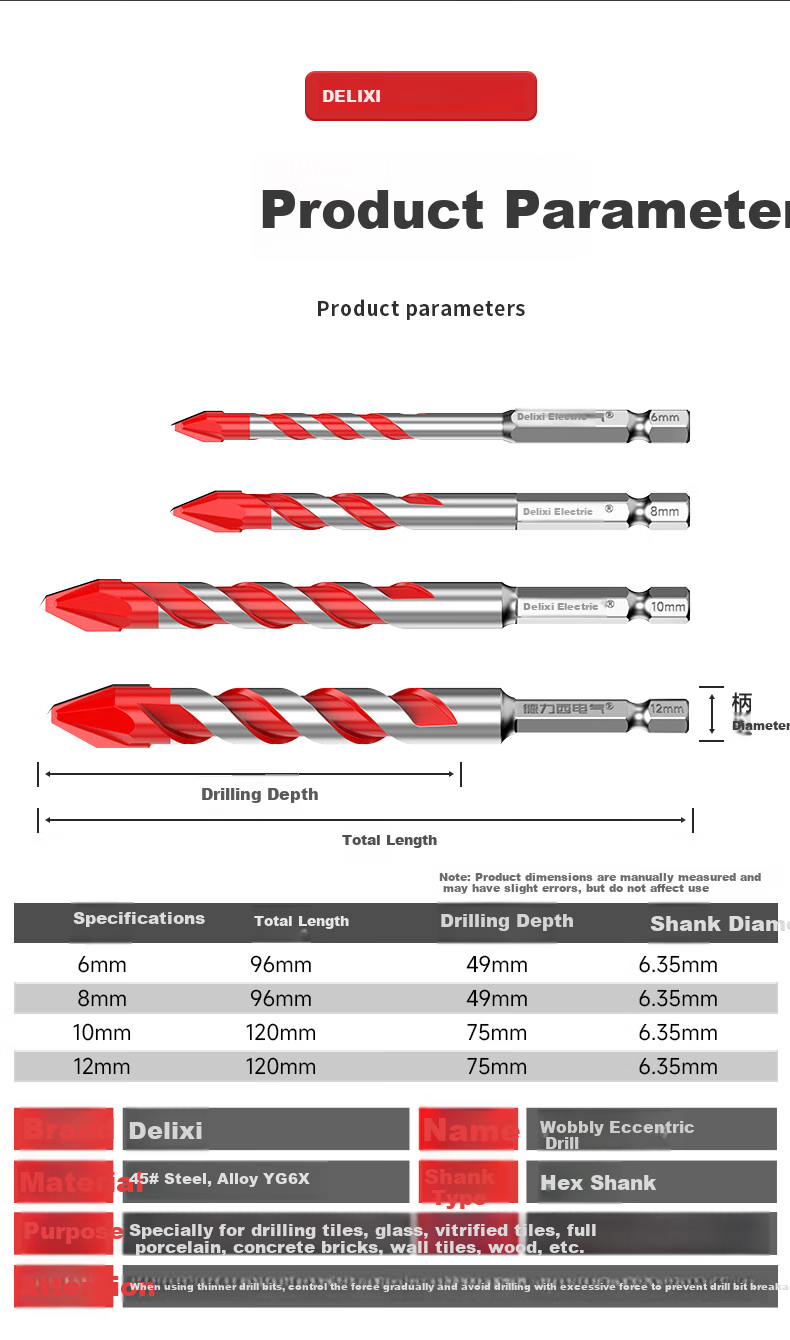 DELIXI ELECTRIC Multi-Purpose Eccentric Drill Bit, Concrete Triangular Drill, Super Hard Alloy Angled Head, Tile Drill Bit [6mm], 1 Piece 9