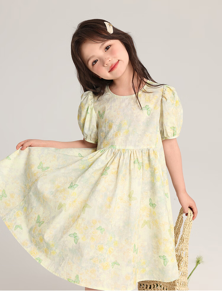 Budinghalu Girls' Pure Cotton Cute Dress, Summer New Style for Older Children, Butterfly Floral Print Dress, Versatile Princess Dress for Kids 9