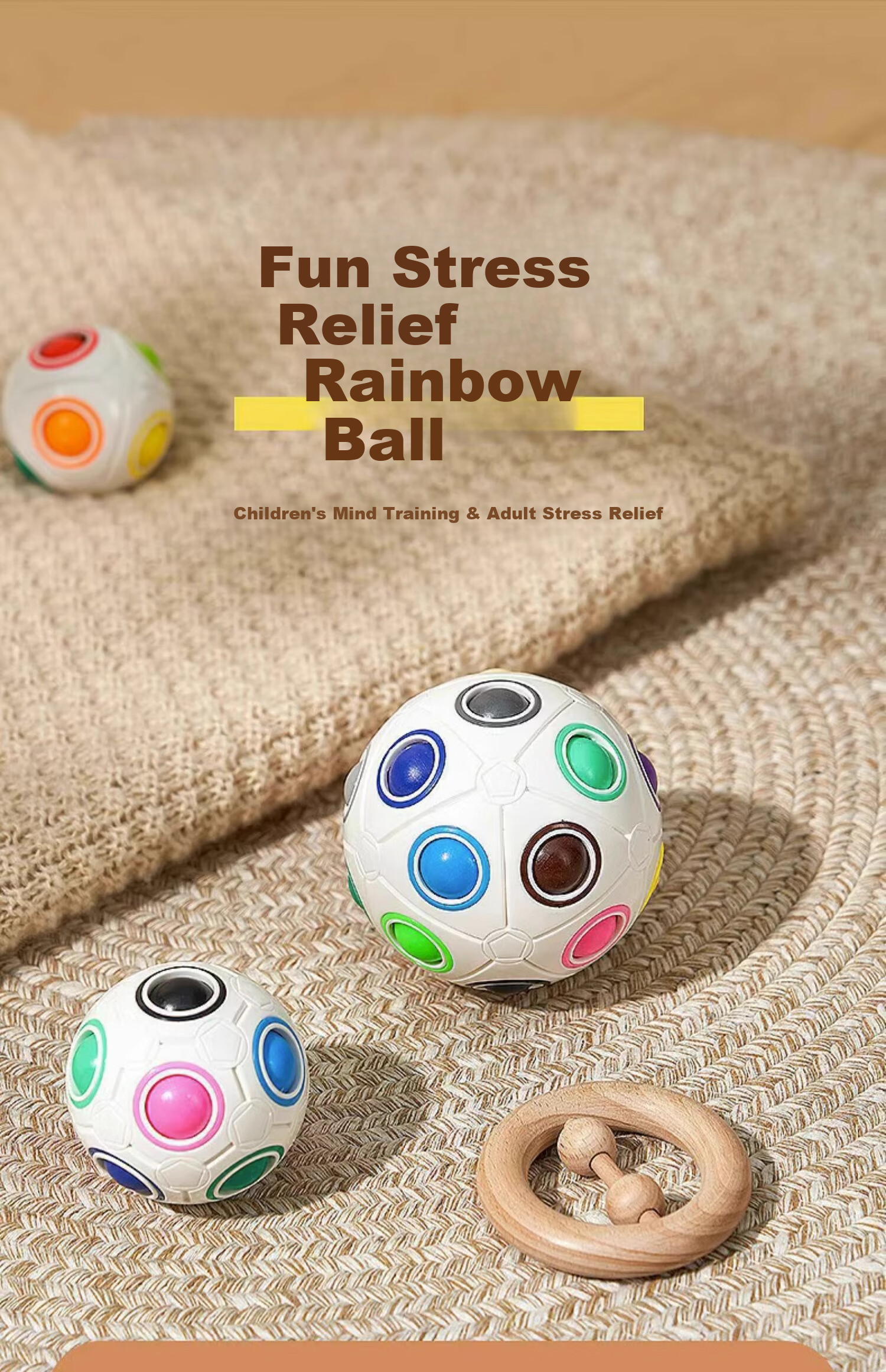 Lankupa Children's Magic Cube Rainbow Ball, Montessori Early Education Toy, Hand-Grasping Ball, Push-Push Music Training, National Day Gift 1