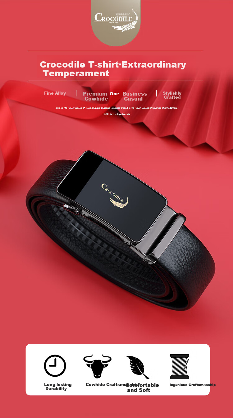 CROCODILE Fashion Top-Grain Leather Men's Belt, Business Casual Automatic Buckle, Youth Waistband for Men DT069 1