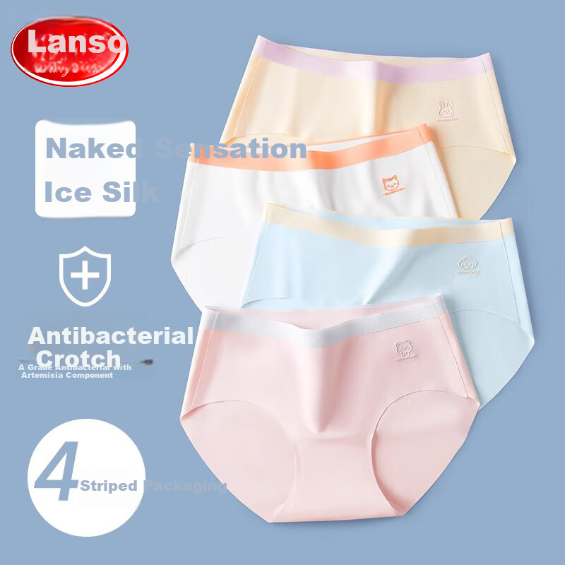 LangSha Children's Underwear, Girls' Ice Silk Thin Summer Triangle Panties, Antibacterial Seamless Breathable Solid Color Developmental Shorts for Older Childre