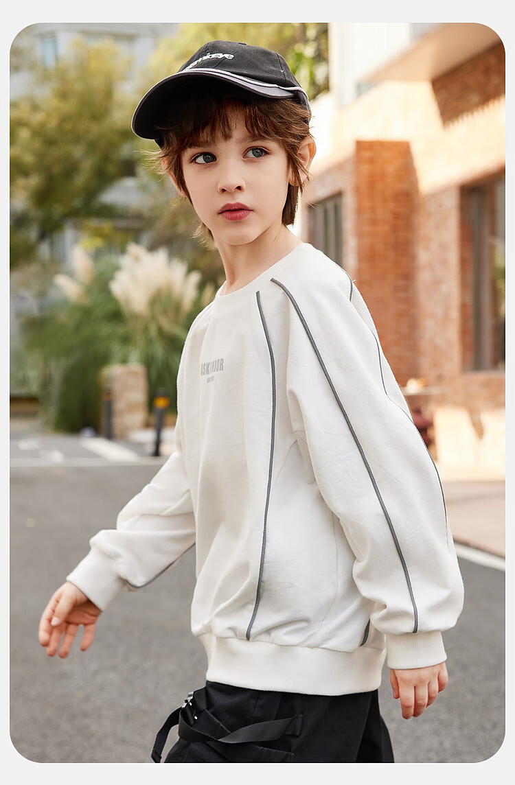 ASK JUNIOR Boys' Long Sleeve Sweatshirt 2026 Spring New Irregular Panel Casual Youth Top 2