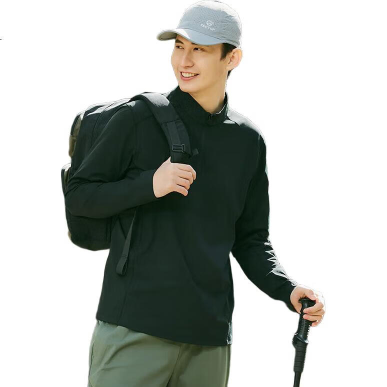 TECTOP Couple's Long-Sleeve Top, Lightweight Round Neck Sports Breathable T-Shirt 2422139TX Men's Classic Black M