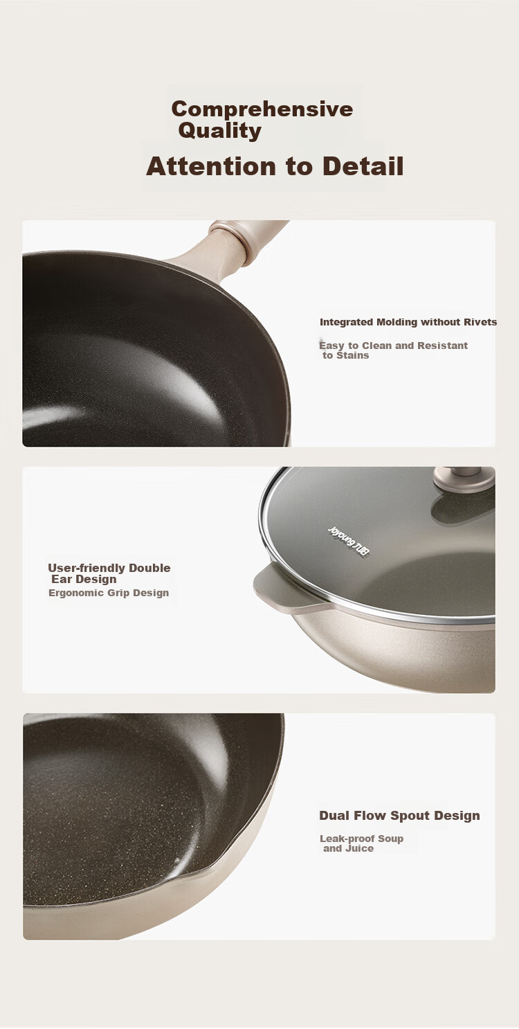Joyoung 28cm Titanium Non-Stick Frying Pan Stir-Fry Wok Compatible with Induction and Gas Stoves 14
