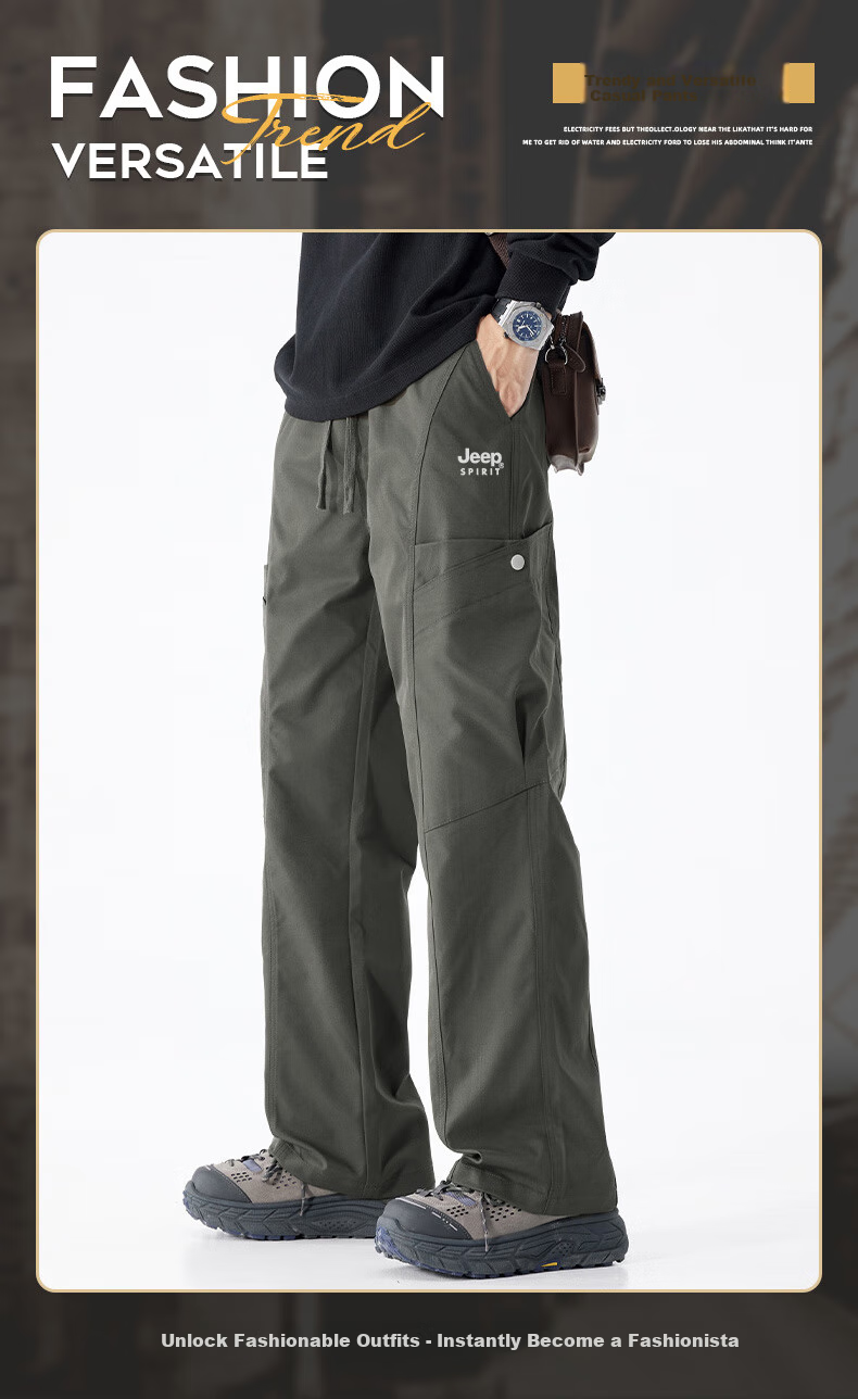 JEEP SPIRIT Men's Cargo Pants, Spring Straight-Leg Casual Trousers, Loose-Fitting Sweatpants, Versatile Comfortable Men's Pants, Black, 3XL 1