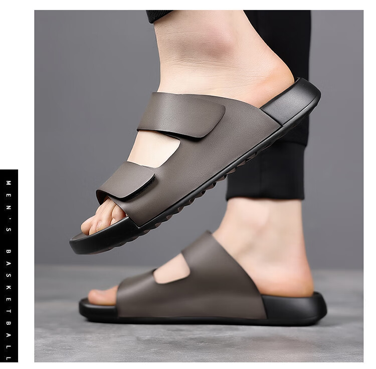 Aokang New Men's Birkenstock Sandals, Summer Slippers, Simple Slide Sandals, Soft-Soled Beach Shoes, Gray, Size 38 7
