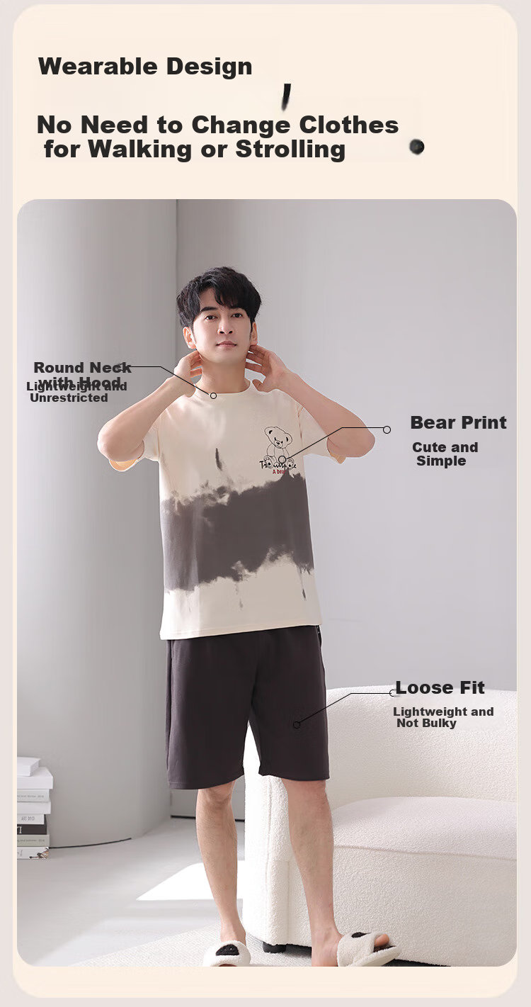 Zaishuo Men's Pajamas, Spring And Summer Cotton Short-Sleeve Shorts Two-Piece Set, Soft Comfortable Breathable Casual Home Wear Suit for Me 6