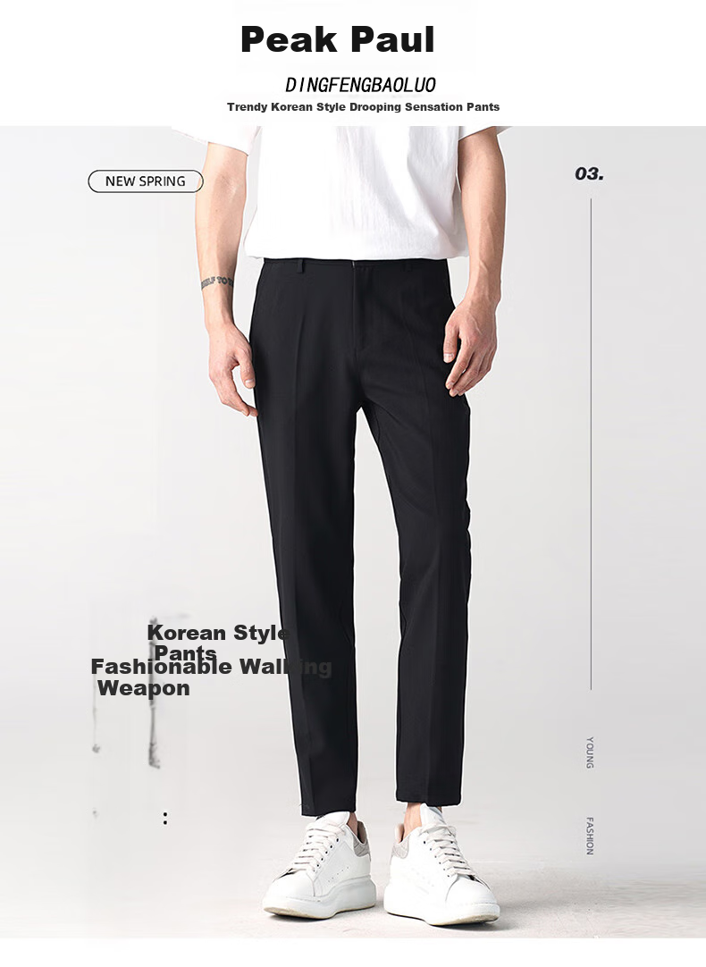 Dingfengbaoluo Men's Suit Pants, Autumn Business Formal Wear, Straight-Leg Casual Versatile Slim-Fit Wrinkle-Resistant Nine-Tenths Pants, AM503 Navy Blue, Size 30 1