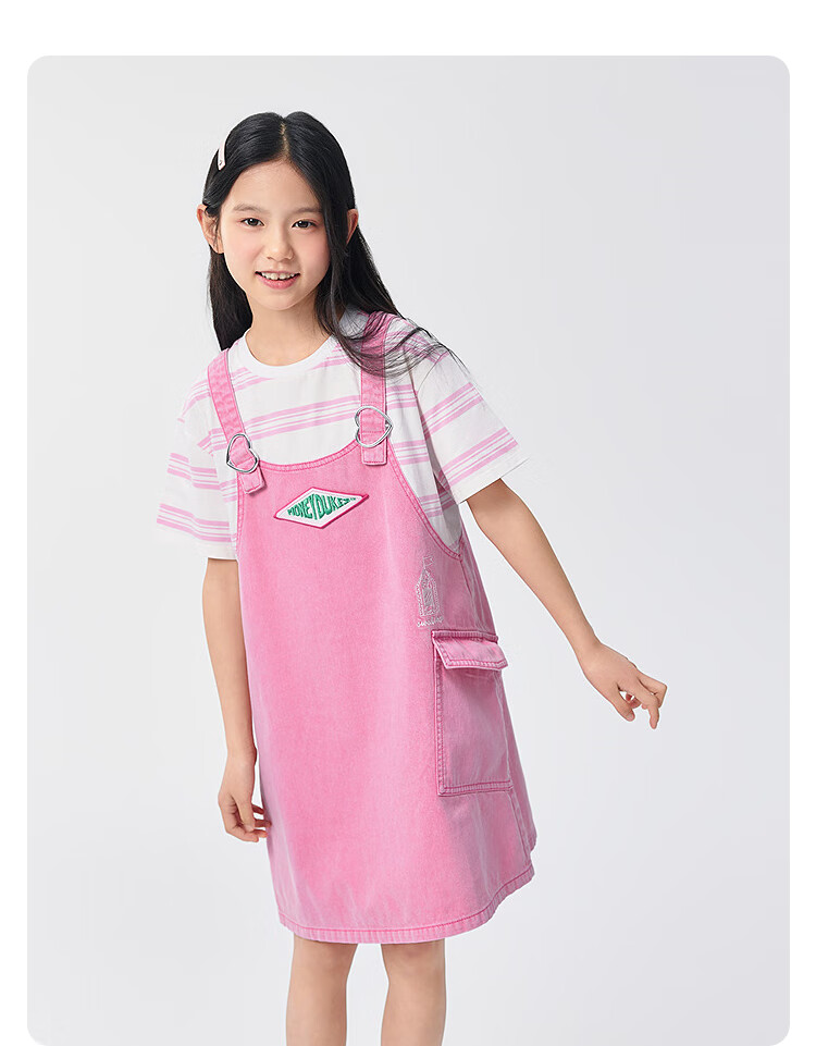 BALABALA Harry Potter Collection Girls' Summer Denim Suspender Dress with Faux Two-Piece Design 8
