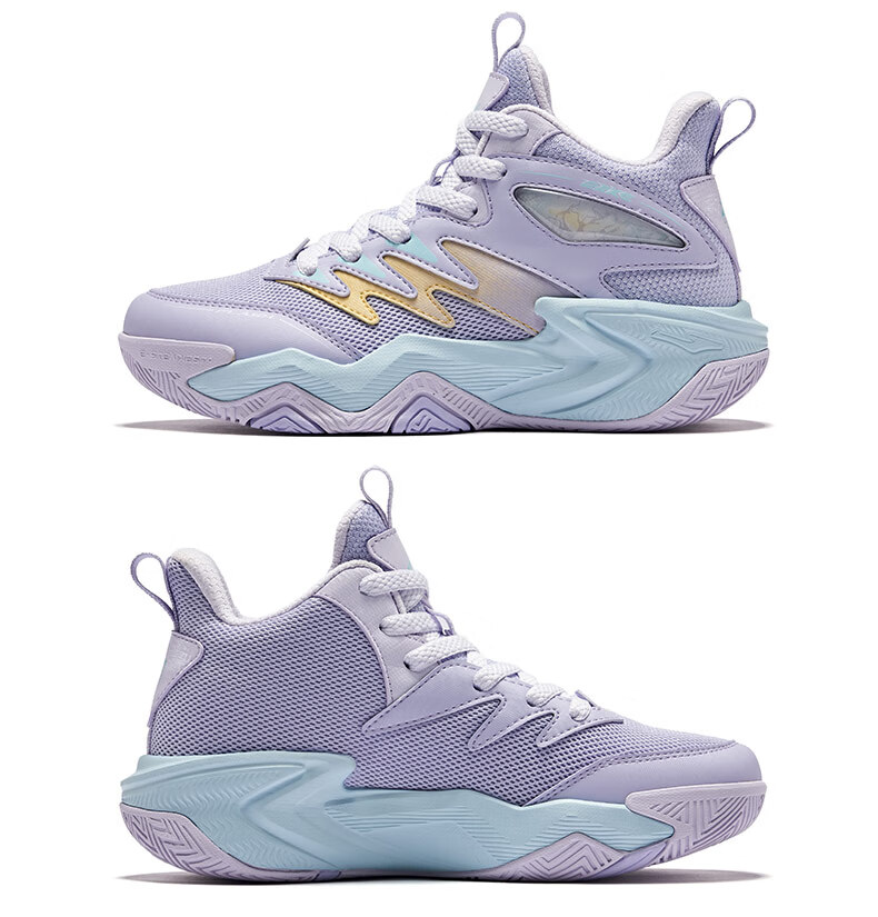 ERKE Kids Boys Basketball Shoes Children's Cushioning Lace-up Qixi 2 Lite White Dew Gray/Motorcycle Purple Size 39 10