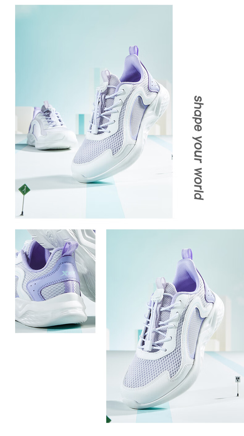 XTEP Kids Girls Mesh Breathable Running Shoes with Tail Buckle Light Purple/Taro Purple Size 37 2