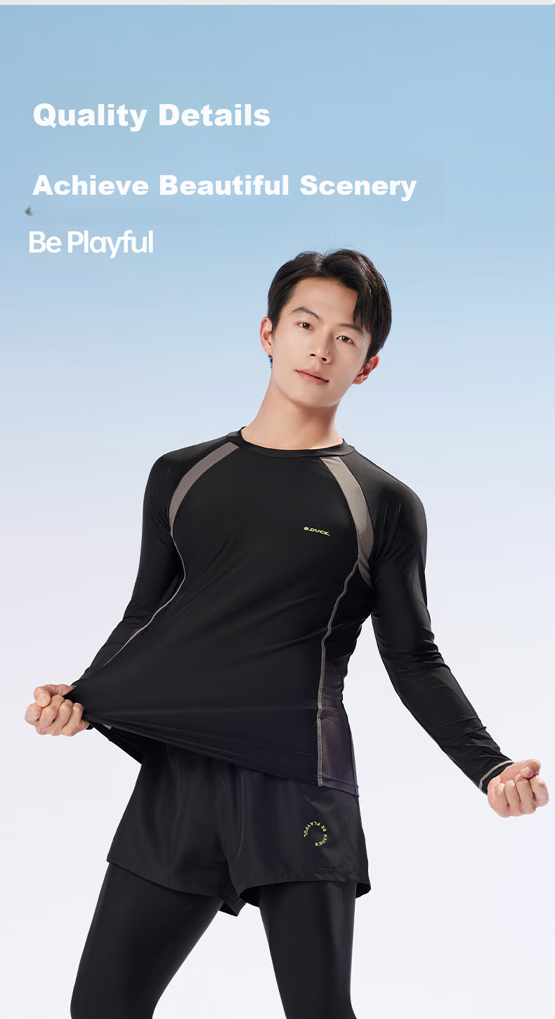B.Duck Two-Piece Swimsuit for Men, Long-Sleeve Top And Long Pants Set, Sports Swimwear, Beach Surfing Suit, Men's Swimwear Set 7