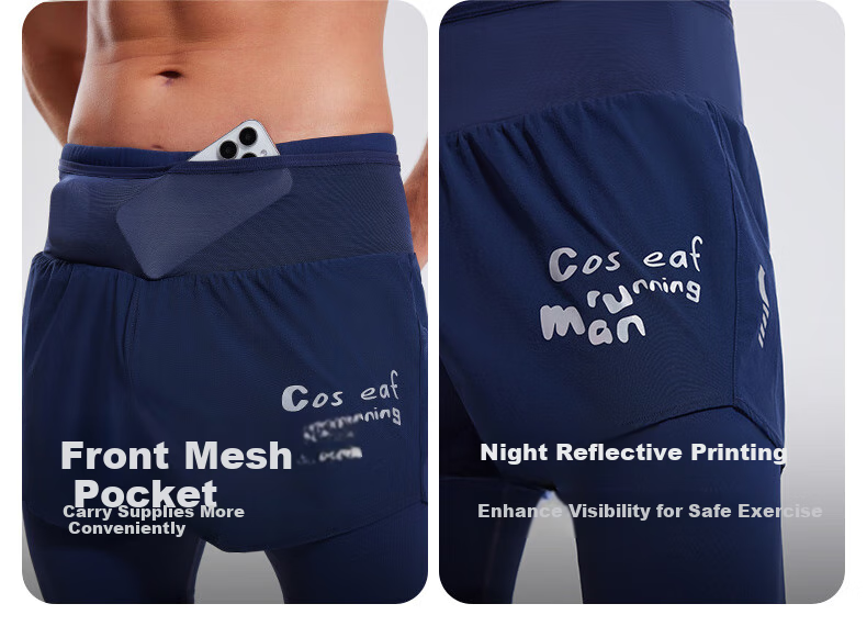 Cosleaf Men's Running Sports Shorts Summer with Liner Training Five-Point Pants Professional Waist Bag Pocket Marathon Fitness Pants 7