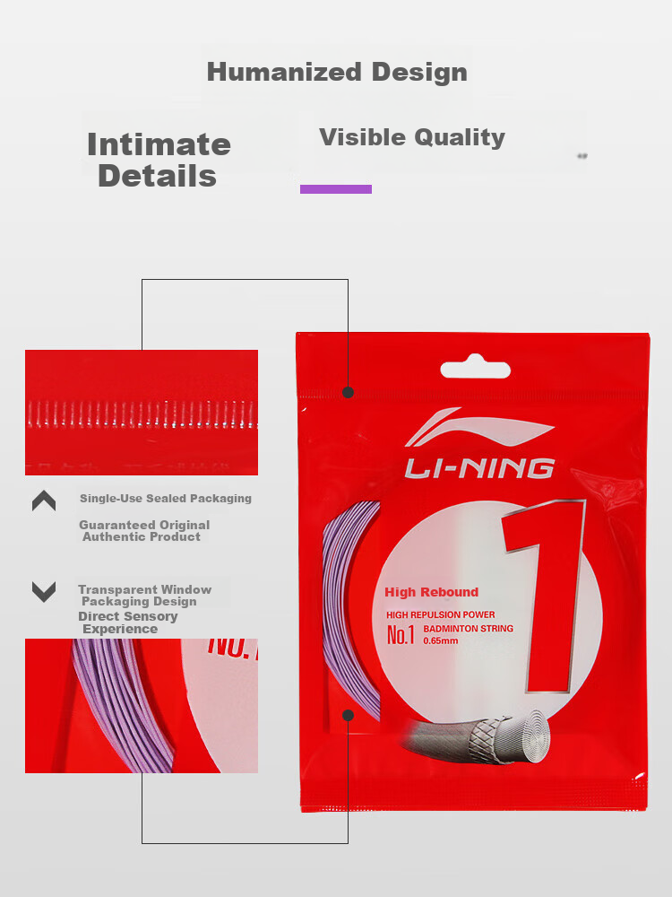 Li-Ning Badminton String No. 1 High Rebound Specialized String for High-Performance Players with Crisp Hitting Sound, Light Blue-Purple No. 1 String 4