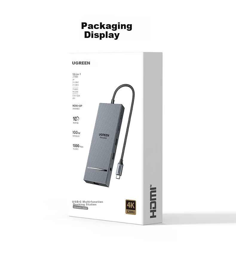 UGREEN Type-C 3.2 Dual HDMI/DP Triple Display Adapter Docking Station USB-C Compatible Thunderbolt 4/5 Expansion Dock 10G Multifunctional Adapter 8K Multi-Screen Extension Compatible with Huawei Computers 31