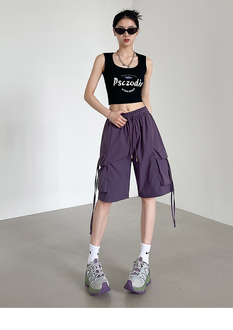 Ziyouxi Wide-Leg Cargo Shorts for Women, Summer 2026 New Style, High-Waist Quick-Dry, Petite Wide-Leg, Outdoor Sports Knee-Length Shorts 12