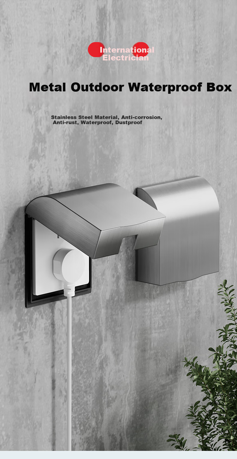 FDD Stainless Steel Waterproof Box Kitchen Socket Fireproof Cover Outdoor Metal Switch Waterproof Cover 86 Type Outdoor Waterproof And Sun-Proof 86 Type Single-Gang 1