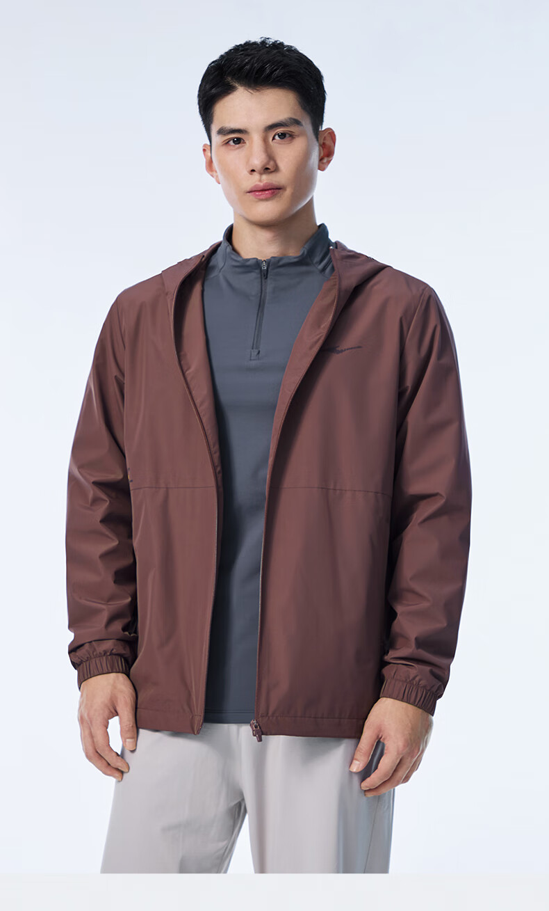 ERKE [Yu Shi Same Style] Water-Resistant Jacket for Men, Spring Stand-Collar Hooded Coat, Outdoor Sports Windbreaker 10