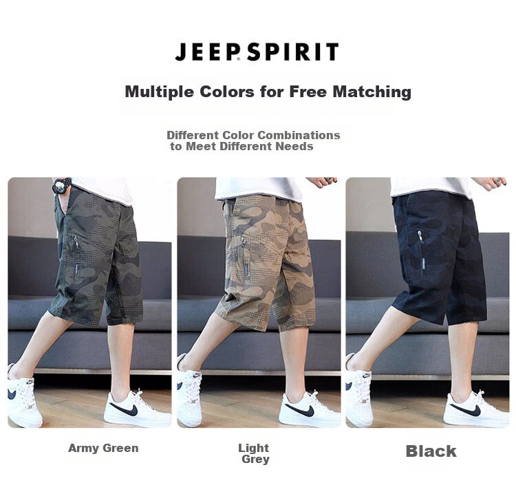 JEEP SPIRIT Men's Workwear Shorts Summer Loose Casual Pants Straight Leg Cotton Cropped Camouflage Light Gray 5XL 1