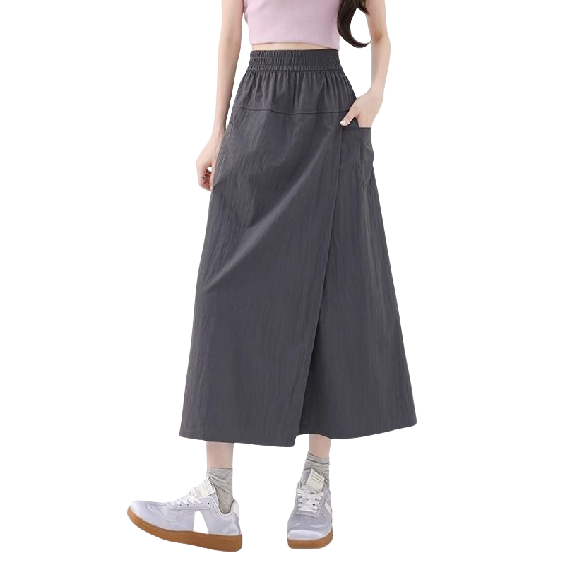 LangSha Women's High-Waisted Slim-Fit A-Line Skirt Pants for Summer 2025, New American Style Loose Casual Wide-Leg Trousers