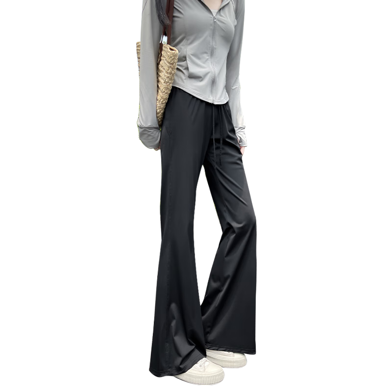 XUEXIMAN Sun Protection Flared Pants for Women, Summer Lightweight 2025 New Style High-Waisted Slimming Slightly Flared Ice Silk Wide-Leg Pants