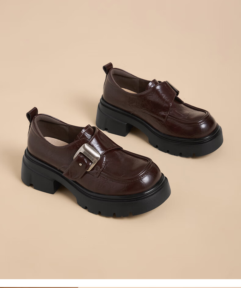St&Sat Fleece-Lined Loafers for Women 2025 New Winter Warmth Small Size Height Increase British Style Comfortable Versatile Black Leather Shoes 11
