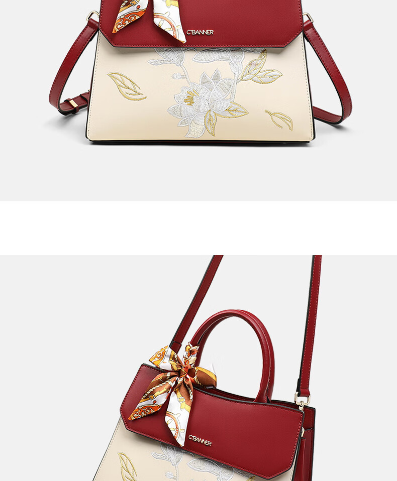C.BANNER Leather Handbag for Women Embroidered Large Capacity Tote Shoulder Crossbody Bag Birthday Gift for Girlfriend Wife Premium Feel 15